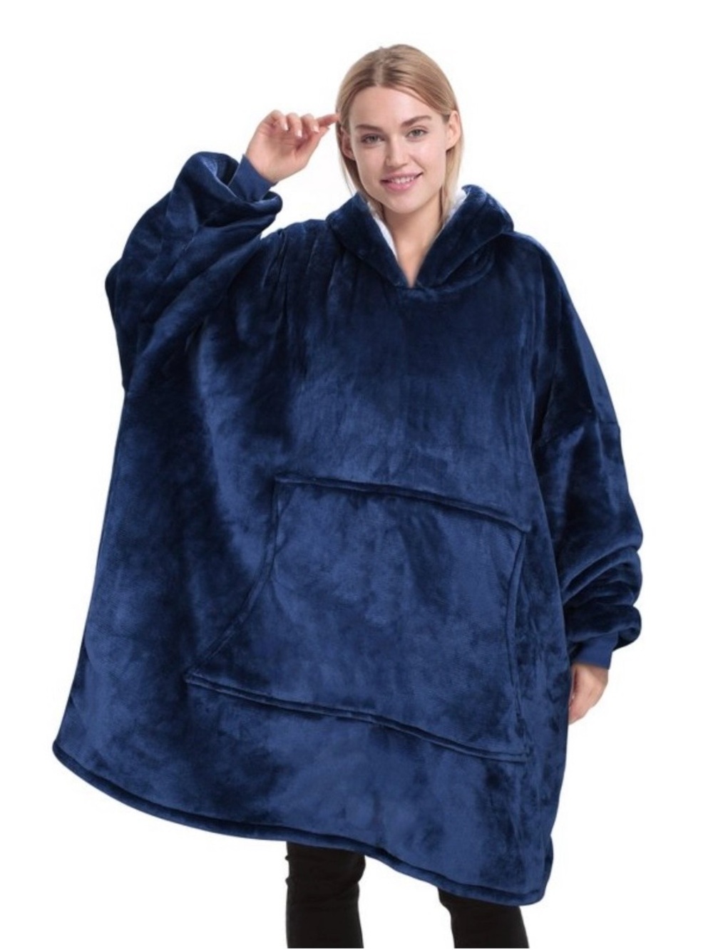 Unisex Grey Oversized Blanket Hoodie Catalonia Fleece Pullover Black